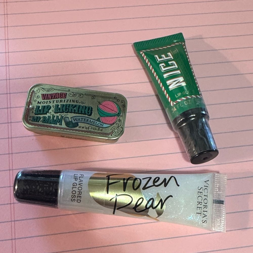 Lip gloss trio- Victoria’s Secret, bath and body works and vintage lip balm